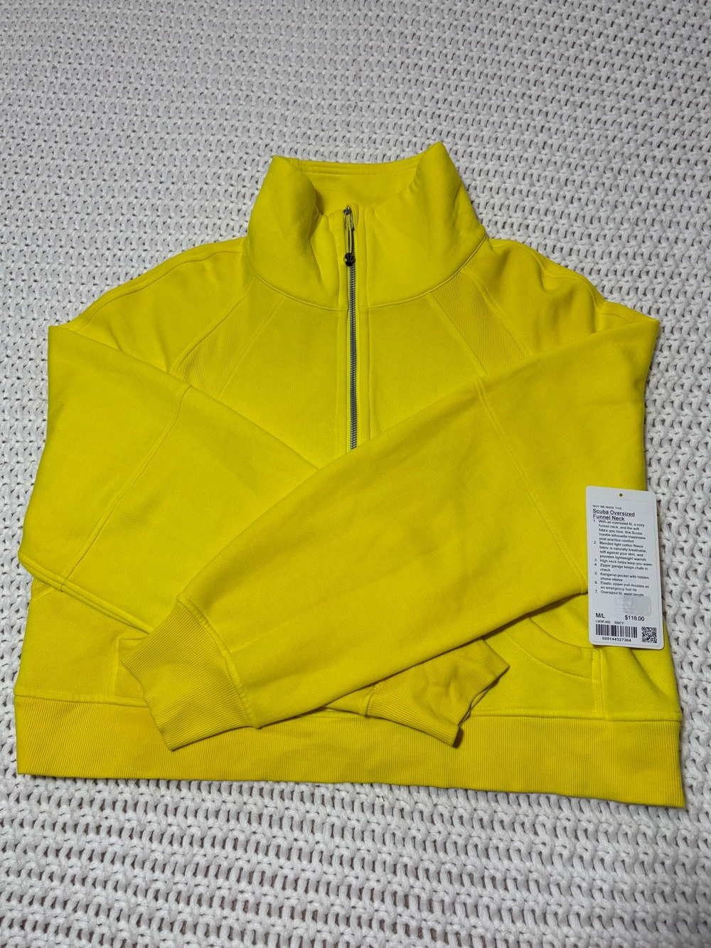 lululemon sonic yellow scuba oversized funnel neck size m/l